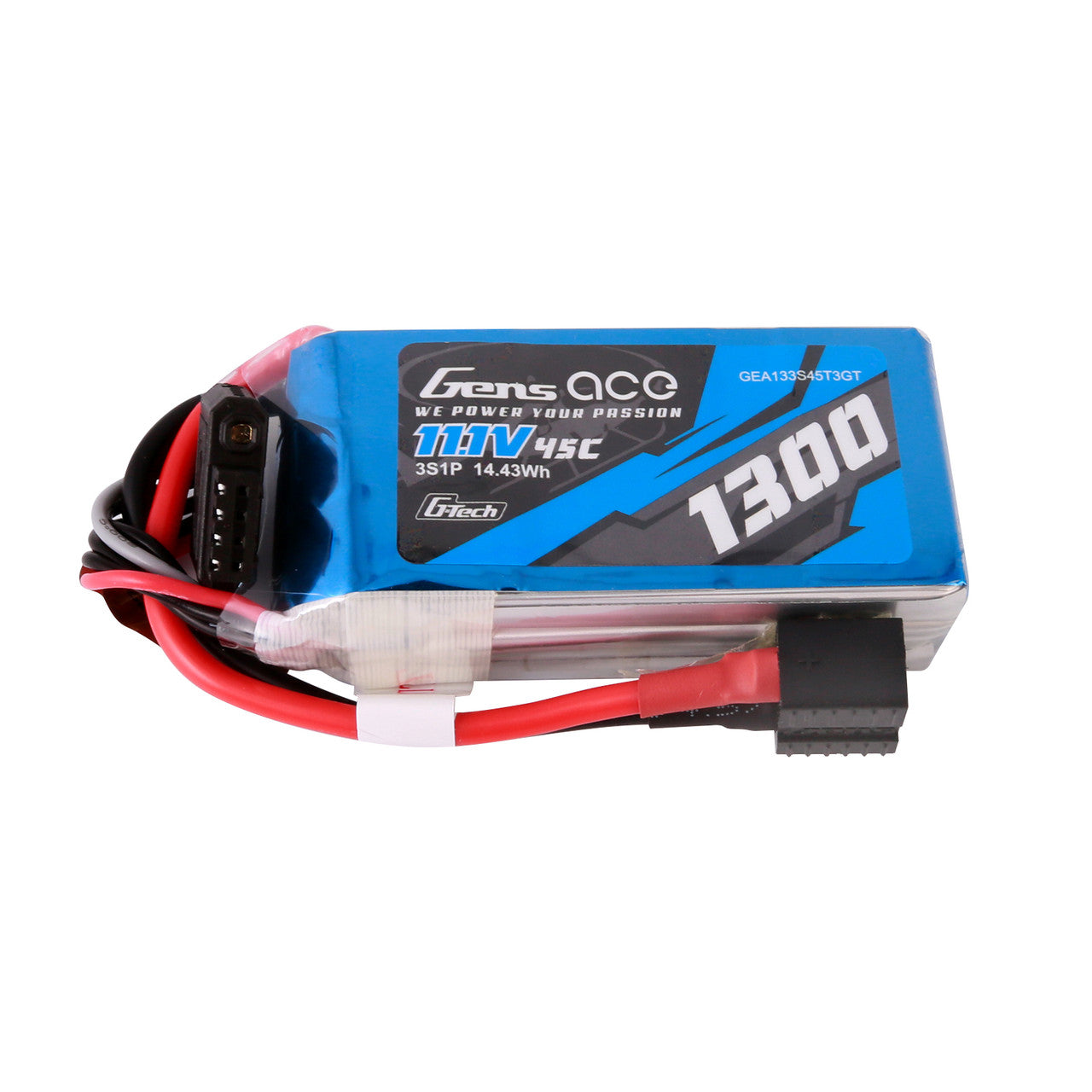 Gens Ace 1300mAh 3S 45C 11.1V G-Tech Lipo Battery Pack with EC3 and Deans adapter
